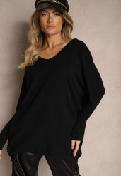 Czarna Nietoperzowa Bluzka z Dzianiny z Wiskozą z Dekoltem i Cyrkoniami na Plecach Vailune. Czarne bluzki Renee, m, bez wzorów, z dzianiny, eleganckie, bez kołnierzyka, bez ramiączek. W wyprzedaży za 67.99 zł.