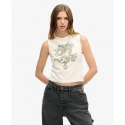 Koszulka bez rękawów vintage Superdry x Komodo. Białe bielizna termoaktywna damska Superdry, bez wzorów, z bawełny, bez ramiączek. W wyprzedaży za 114.65 zł.