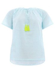 Zwillingsherz Bluzka w kolorze błękitno-zielono-białym rozmiar: L/XL. Białe bluzki Zwillingsherz, l, bez wzorów, z bawełny, bez kołnierzyka, bez ramiączek. Za 66.00 zł.