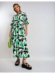 Monki Sukienka w kolorze zielono-biało-czarnym rozmiar: XS. Białe sukienki Monki, xs, bez wzorów, bez kołnierzyka, bez ramiączek, maxi. Za 60.99 zł.