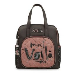 Brązowy Stylowy Damski Plecak Anekke Edycja Limitowana. Brązowe plecaki Anekke, z aplikacjami, z materiału, pikowane, bez dodatków. Za 399.00 zł.