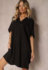 Czarna Pudełkowa Sukienka z Bawełny z Krótkim Rękawem i Trójkątnym Dekoltem Vikana. Czarne sukienki Renee, na imprezę, l, bez wzorów, z bawełny, eleganckie, bez kołnierzyka, plus size, bez ramiączek, midi. W wyprzedaży za 67.99 zł.