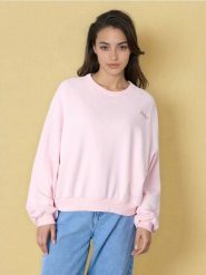 Bluza crewneck z haftem - różowy. Czerwone bluzy Sinsay, l, bez wzorów, bez ramiączek, bez kaptura. Za 39.99 zł.