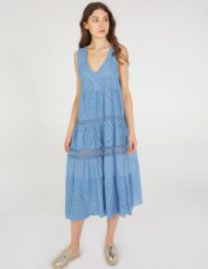 AŻUROWA SUKIENKA Z BAWEŁNY. Sukienki Unisono, s, w ażurowe wzory, z bawełny, bez kołnierzyka, bez ramiączek, midi. Za 179.00 zł.