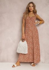 Brązowa Sukienka Iolousa. Brązowe sukienki Renee, l, z aplikacjami, eleganckie, bez kołnierzyka, bez ramiączek, maxi, rozkloszowane. W wyprzedaży za 67.99 zł.