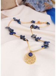 L'Atelier de Gaia Pozłacany naszyjnik z elementami ozdobnymi - dł. 45 cm rozmiar: onesize. Niebieskie naszyjniki L'Atelier de Gaia, z materiału, z lazurytem, pozłacane. Za 43.99 zł.