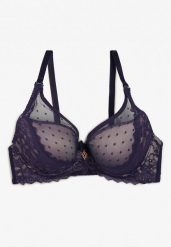 Granatowy Usztywniany Biustonosz Full Cup z Subtelną Koronką Serumka. Niebieskie biustonosze Renee, bez wzorów, z koronki. W wyprzedaży za 35.99 zł.