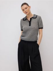 Ażurowy sweter polo - wielobarwny. Swetry Reserved, l, w ażurowe wzory, z bawełny, bez ramiączek. Za 119.99 zł.