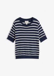 Cienki sweter z miękkiej mieszanki wiskozy. Niebieskie swetry bonprix, bez wzorów, z wiskozy, bez ramiączek. Za 82.99 zł.