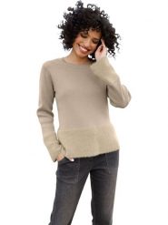 Heine Sweter w kolorze beżowym rozmiar: 38. Brązowe swetry Heine, bez wzorów, prążkowane, bez ramiączek. Za 82.99 zł.