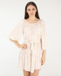 Wzorzysta sukienka mini z paskiem. Brązowe sukienki Unisono, l, bez wzorów, z materiału, bez kołnierzyka, bez ramiączek, mini. Za 269.00 zł.