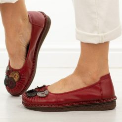 Czerwone skórzane półbuty damskie Potocki 15309. Czerwone półbuty wsuwane POTOCKI, na jesień, bez wzorów, z jeansu, eleganckie, z okrągłym noskiem, bez obcasa, na płaskiej podeszwie. Za 219.00 zł.