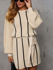 Milan Kiss Sukienka w kolorze beżowym rozmiar: XL. Brązowe sukienki Milan Kiss, na co dzień, xl, bez wzorów, prążkowane, bez kołnierzyka, bez ramiączek, mini, proste. Za 226.24 zł.