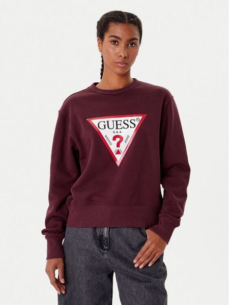 Guess Bluza W2YQ16 KBA11 Bordowy Regular Fit. Czerwone bluzy Guess, m, z aplikacjami, z bawełny, bez ramiączek, bez kaptura. Za 199.99 zł.