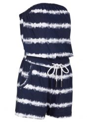 Kombinezon bandeau z bawełny organicznej. Niebieskie kombinezony bonprix, na lato, z aplikacjami, z bawełny, bez kołnierzyka, bez ramiączek. Za 114.99 zł.
