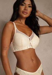 Beżowy Koronkowy Biustonosz Ozdobiony Przezroczystą Wstawką Acalinai. Brązowe biustonosze Renee, bez wzorów, z jeansu. Za 39.99 zł.