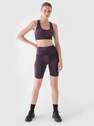 4F Legginsy kolarki treningowe damskie - fioletowe S. Fioletowe legginsy 4f, bez wzorów, z dzianiny, sportowe, krótkie. W wyprzedaży za 59.99 zł.