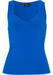 Top w prążek, z dekoltem w serce. Brązowe topy bonprix, bez wzorów, bez kołnierzyka, bez ramiączek. Za 39.99 zł.