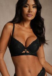 Czarny Koronkowy Biustonosz w Klasycznym Stylu z Aplikacją Galinassa. Czarne biustonosze Renee, z aplikacjami, z koronki. Za 34.99 zł.