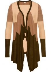 Sweter bez zapięcia. Brązowe swetry bonprix, bez wzorów, bez ramiączek. Za 79.99 zł.