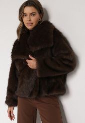Brązowa Oversizowa Kurtka Futerko z Szerokim Kołnierzem Reilia. Brązowe kurtki Born2be, bez wzorów, z futra, eleganckie, bez kaptura. Za 219.99 zł.