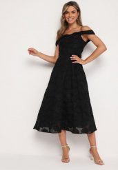 Czarna Rozkloszowana Sukienka na Regulowanych Ramiączkach o Taliowanym Kroju Umadea. Czarne sukienki Born2be, s, bez wzorów, eleganckie, bez kołnierzyka, bez ramiączek, midi, rozkloszowane. W wyprzedaży za 119.99 zł.