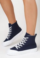 Granatowe Trampki Nemadia. Niebieskie trampki Born2be, z aplikacjami, z gumy, eleganckie, za kostkę, bez zapięcia. W wyprzedaży za 93.49 zł.