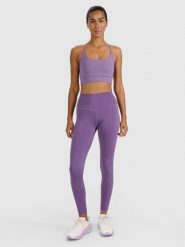 4F Legginsy treningowe szybkoschnące damskie - fioletowe M. Czerwone legginsy 4f, bez wzorów, z dzianiny, sportowe. Za 119.99 zł.