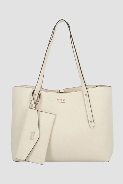 GUESS Beżowa shopperka damska 3 w 1 Brenton. Brązowe shopper bag Guess, z aplikacjami, eleganckie, bez dodatków. W wyprzedaży za 487.99 zł.