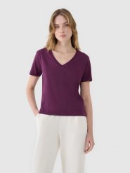 4F T-shirt oversize z modalem damski - fioletowy S. Fioletowe t-shirty 4f, s, bez wzorów, z bawełny, klasyczne, bez kołnierzyka, bez ramiączek. W wyprzedaży za 39.99 zł.