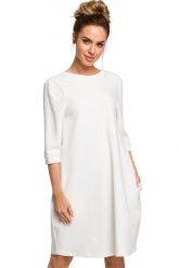 Sukienka oversize na co dzień bawełniana dekolt V na plecach ecru. Sukienki MOE, do pracy, l, bez wzorów, z bawełny, biznesowe, bez kołnierzyka, bez ramiączek, oversize. Za 289.00 zł.
