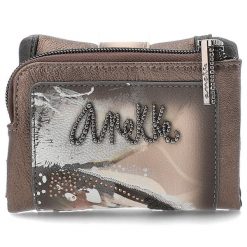 Brązowy Stylowy Damski Portfel Anekke. Brązowe portfele Anekke, z aplikacjami, z materiału. Za 149.00 zł.