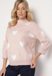 Jasnoróżowy Sweter z Modalem i Wiskozą w Serca Zeanita. Czerwone swetry Born2be, m, bez wzorów, z jeansu, eleganckie, bez ramiączek. W wyprzedaży za 101.99 zł.