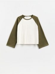 Bawełniana bluza boxy - jasny zielony. Zielone bluzy bez kaptura Reserved, l, bez wzorów, z bawełny, bez kaptura. Za 79.99 zł.