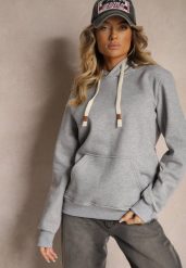 Szara Bluza z Dodatkiem Bawełny Wykończona Kapturem i Polarem z Kieszenią Uedela. Szare bluzy Renee, xl, bez wzorów, z bawełny, eleganckie, bez ramiączek, z kapturem. W wyprzedaży za 63.99 zł.