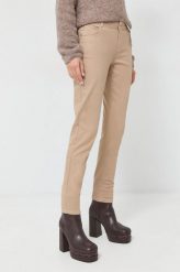 Morgan spodnie damskie kolor beżowy dopasowane high waist. Brązowe spodnie materiałowe Morgan, bez wzorów, z bawełny, z podwyższonym stanem. Za 199.99 zł.