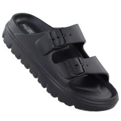 Klapki damskie basenowe na klamry czarne Big Star TT274A051. Czarne klapki BIG STAR, bez wzorów, z materiału, retro, bez obcasa, bez zapięcia. Za 99.99 zł.