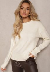 Jasnobeżowy Sweter z Domieszką Wełny Torissia. Brązowe swetry Renee, bez wzorów, z wełny, biznesowe, bez ramiączek. W wyprzedaży za 127.99 zł.