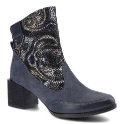 Granatowe Botki Damskie Maciejka Stylowe Obuwie. Niebieskie botki Maciejka, bez wzorów, z nubiku, eleganckie, bez obcasa, bez zapięcia. Za 269.00 zł.
