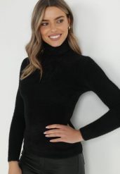 Czarny Golf Wełniany Prążkowany Ona. Czarne swetry Born2be, xs, bez wzorów, z dzianiny, bez ramiączek. W wyprzedaży za 29.74 zł.