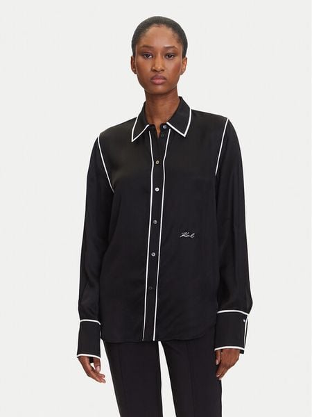 KARL LAGERFELD Koszula A3W11012 Czarny Regular Fit. Czarne koszule KARL LAGERFELD, bez wzorów, z wiskozy, bez kołnierzyka, bez ramiączek. Za 639.99 zł.