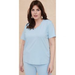 T-shirt Damski Mango Plus Size Błękitny. Niebieskie t-shirty blue shadow, plus size, bez wzorów, z bawełny, bez kołnierzyka, bez ramiączek. Za 129.90 zł.
