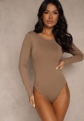 Brązowe Body o Dopasowanym Kroju Entila. Brązowe body i gorsety Renee, bez wzorów, z jeansu, bez ramiączek. Za 69.99 zł.