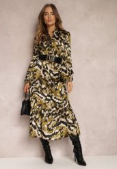 Ciemnozielona Sukienka Rozkloszowana i Luźna Gada. Zielone sukienki Renee, na co dzień, m, bez wzorów, eleganckie, bez kołnierzyka, bez ramiączek, midi, rozkloszowane. W wyprzedaży za 151.99 zł.