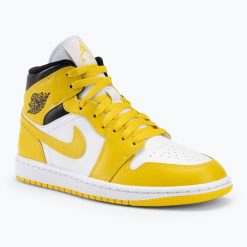 Buty damskie Nike Air Jordan 1 Midvivid sulfur. Żółte buty do biegania Nike, bez wzorów, bez zapięcia, do biegania, Nike Air Jordan. Za 599.99 zł.