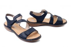RIEKER 659C7-16 blue, sandały damskie. Niebieskie sandały Rieker, bez wzorów, bez obcasa, bez zapięcia. Za 319.90 zł.