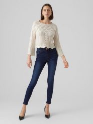 Vero Moda Sweter w kolorze kremowym rozmiar: XXL. Brązowe swetry Vero Moda, xxl, bez wzorów, z bawełny, bez ramiączek. Za 88.23 zł.