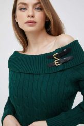Lauren Ralph Lauren sweter bawełniany damski kolor zielony z golfem. Zielone swetry Lauren Ralph Lauren, s, bez wzorów, z bawełny, bez ramiączek. W wyprzedaży za 469.99 zł.