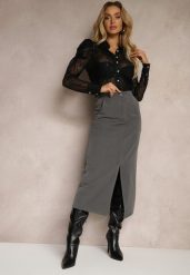 Szara Spódnica Ołówkowa z Wiskozą High Waist z Rozcięciem Semivinia. Szare spódnice Renee, na co dzień, s, bez wzorów, z wiskozy, eleganckie, midi, ołówkowe. W wyprzedaży za 63.99 zł.