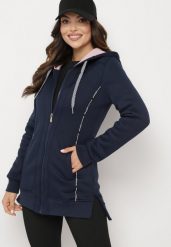 Granatowa Bluza z Kapturem i Wsuwanymi Kieszeniami Wykończona Polarem Ivaline. Niebieskie bluzy Born2be, s, bez wzorów, z dzianiny, bez ramiączek, z kapturem. W wyprzedaży za 101.99 zł.